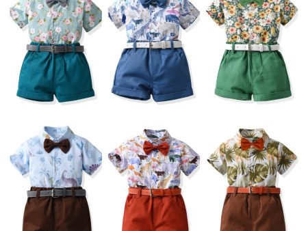 Wholesale Boys  Cotton Summer Short Sleeved Floral Shirt Shorts Casual Two-piece Set For Discount