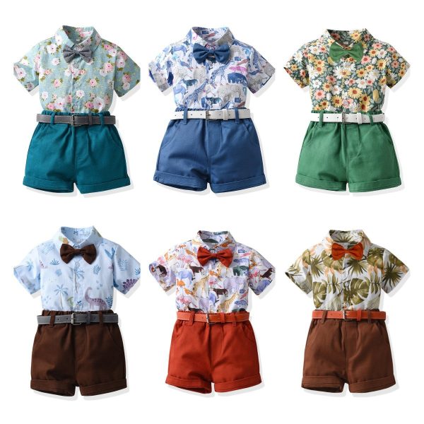 Wholesale Boys  Cotton Summer Short Sleeved Floral Shirt Shorts Casual Two-piece Set For Discount