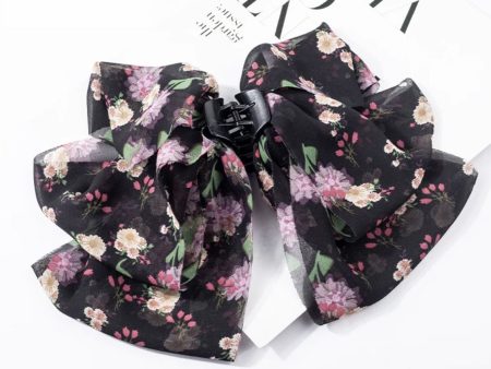 Wholesale Chiffon Fabric Romantic Floral Print Bow Gripper Supply