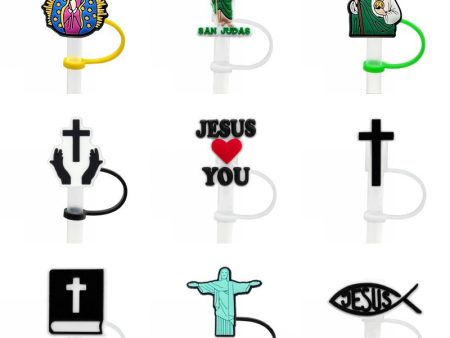 Wholesale 8-10mm 10PCS PACK Cartoon Religious Silicone Dust-proof Straw Caps Sale