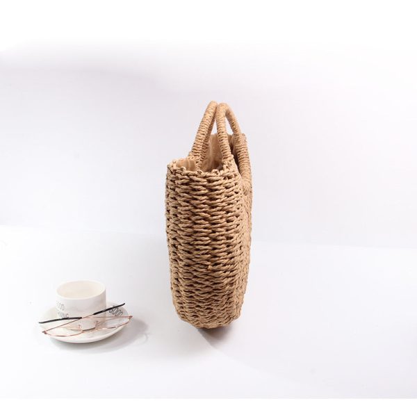 Wholesale Paper Rope Round Bucket Simple Grass Woven Bags Fashion