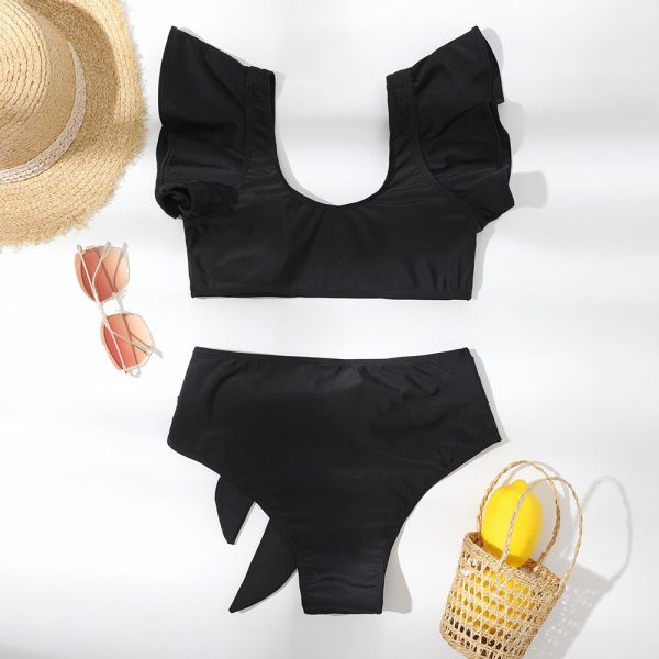 Wholesale Polyester Women s Split Solid Color Ruffled Edge Swimsuits on Sale