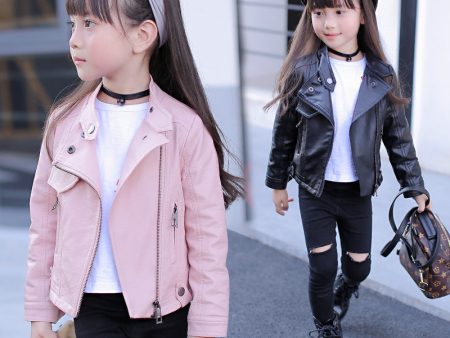 Wholesale Medium and Big Kids PU Cropped Kids Leather Jackets Supply