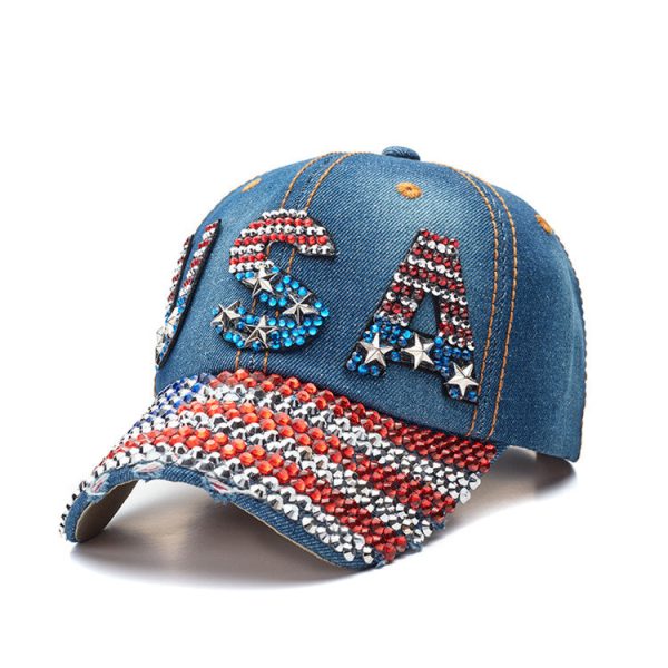 Wholesale American Flag Denim Diamond Activity Sun Protection Baseball Cap Discount