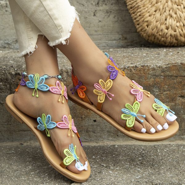 Wholesale Flat Open Toe Colorful Tassel Ethnic Style Breathable Sandals For Sale