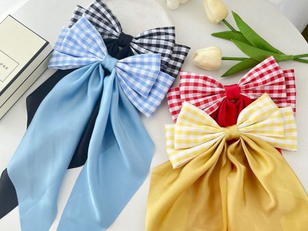 Wholesale 10PCS PACK Fabric Plaid Long Satin Ribbon Bow Hairpin Hot on Sale