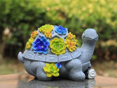 Wholesale Cartoon Cute Flower Turtle Solar Energy Lamp Resin Ornaments For Sale