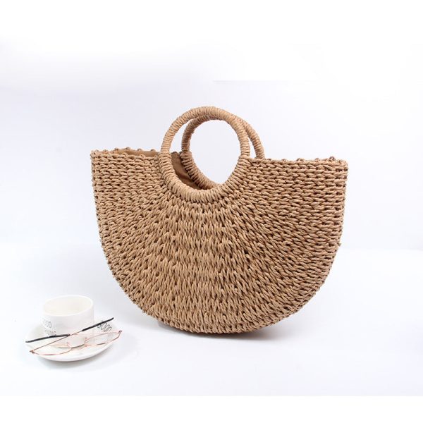 Wholesale Paper Rope Round Bucket Simple Grass Woven Bags Fashion