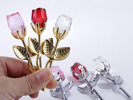 Wholesale Metal Pole Crystal Rose Handicraft Ornaments Hot on Sale