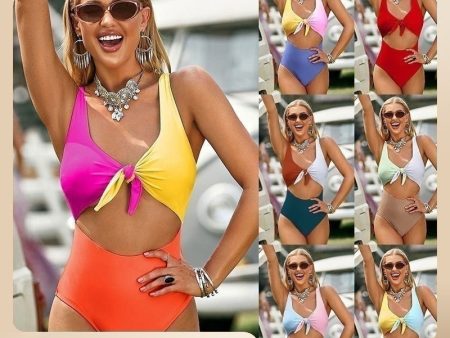 Wholesale One Piece Bikini Color Block Beach Resort Hot Spring Swimsuit Hot on Sale