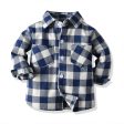 Wholesale Boys  Cotton Double Pocket Long Sleeved Cardigan Plaid Lapel Kids Shirt Online