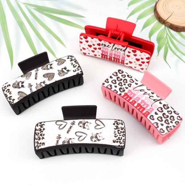 Wholesale Mother s Day Retro Pink Love Leopard Print Plastic Hair Clips Online