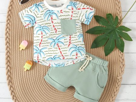 Wholesale Summer Leisure Rainforest Printed T-shirts and Shorts Cotton Baby Sets Online Hot Sale