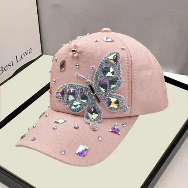 Wholesale Versatile Rhinestone Butterfly Sunscreen Baseball Cap Fashion