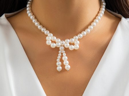 Wholesale bow choker versatile neck chain beads imitation pearl necklace For Sale