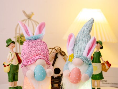 Wholesale Easter Illuminated Faceless Doll with Rabbit Ears, Holding Colored Eggs, Dwarf Polyester Doll Decorations Online Sale