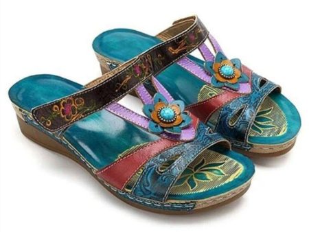 Wholesale Bohemian Ethnic Style Floral Wedge Sandals Hot on Sale