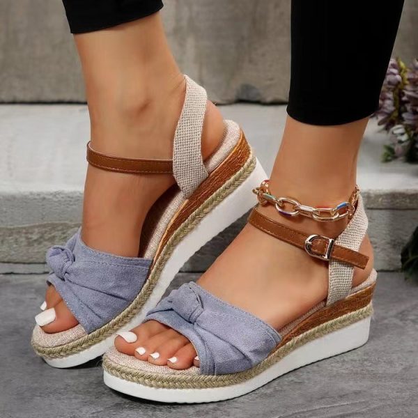 Wholesale Bow Hemp Rope Thick Sole Lightweight Shoes Fish Mouth Sandals Online Sale