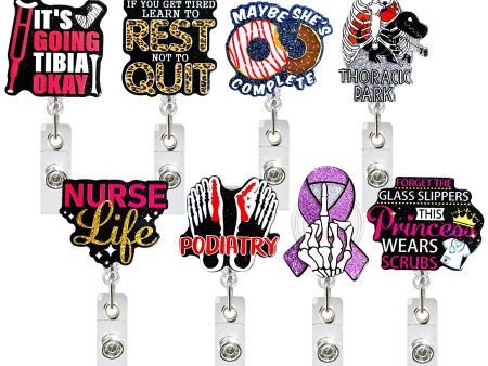 Wholesale Glitter Acrylic Bone Medical Rotating Retractable Badge For Sale