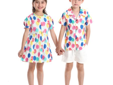 Wholesale of Children s Cotton Printed Shirts and Shorts Creative Sibling Clothing Discount