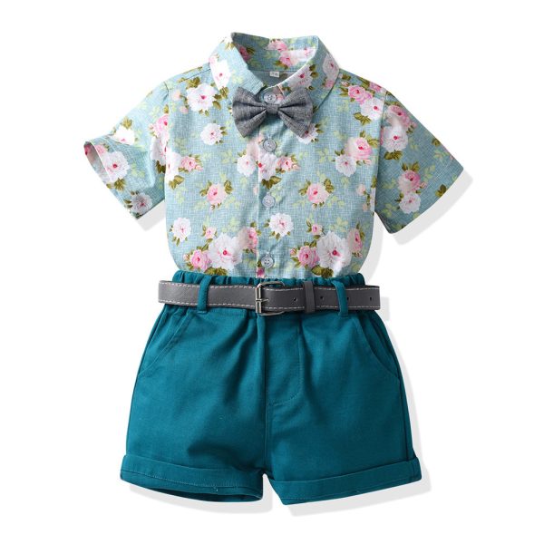 Wholesale Boys  Cotton Summer Short Sleeved Floral Shirt Shorts Casual Two-piece Set For Discount