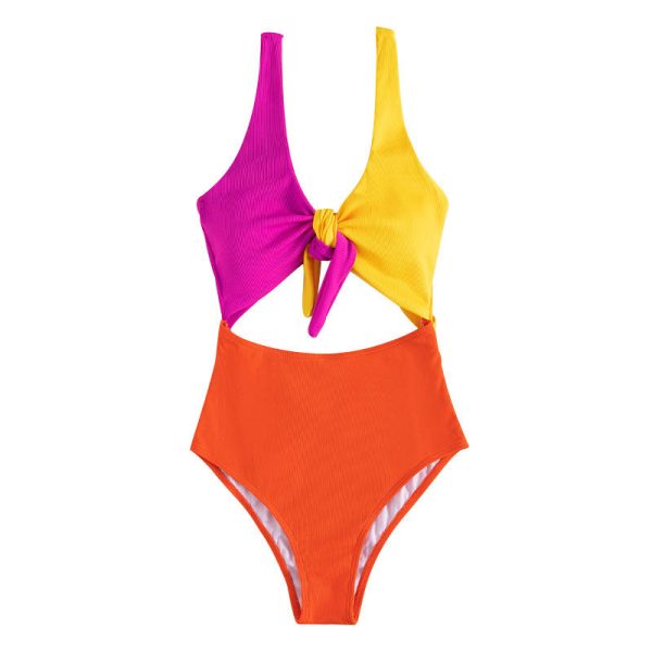 Wholesale One Piece Bikini Color Block Beach Resort Hot Spring Swimsuit Hot on Sale