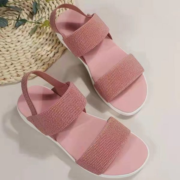 Wholesale Casual Elastic Back Strap Fly Weave Polyurethane Flat Sandals on Sale