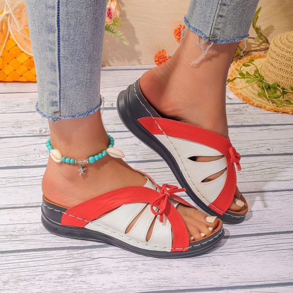 Wholesale Bow Summer Versatile Comfortable Loophole Roman Shoes on Sale