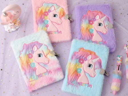 Wholesale Unicorn A5 Cartoon Plush Notebook with Lock Sale