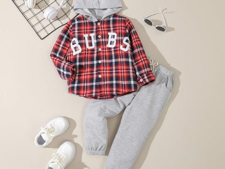 Wholesale Letter Printed Plaid Cotton Hoodie and Pants Set Supply