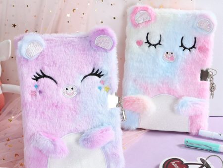 Wholesale Cartoon Cat Plush Diary with Lock Hot on Sale