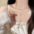 Wholesale Camellia Pearl Necklace Tassel Double Layered Clavicle Chain For Discount