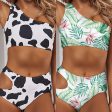 Wholesale Cow Pattern Leaf Print High Waist Bikini Tankini Swimsuit Online now