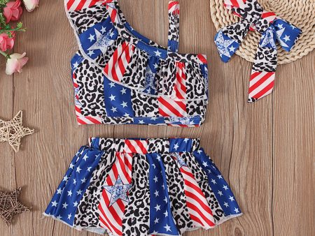 Wholesale Kids Independence Day Swimsuit Ruffled Tankini Swimsuit Fashion