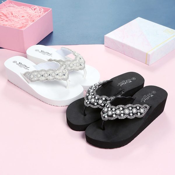 Wholesale Breathable Pearl Outdoor Wedge Heel Flip Flops Supply