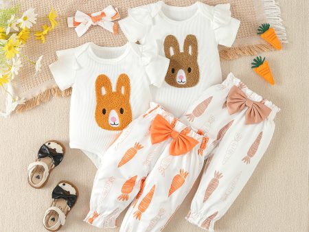 Wholesale Easter Rabbit Embroidered Harper T-shirt Long Pants Baby Cotton Set For Discount