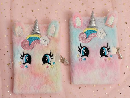 Wholesale Cartoon Big Eyes Unicorn Plush Notebook with Lock For Discount