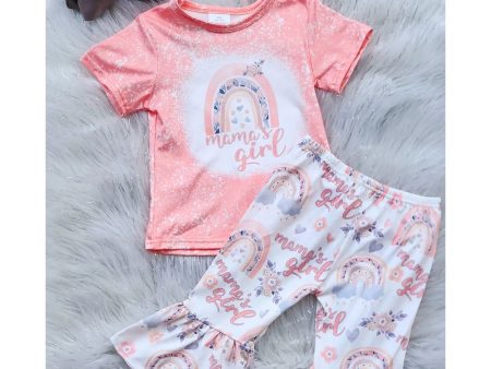 Wholesale Children s Rainbow Print Short Sleeve Bell Bottoms Two Piece Children s Clothing Set Online