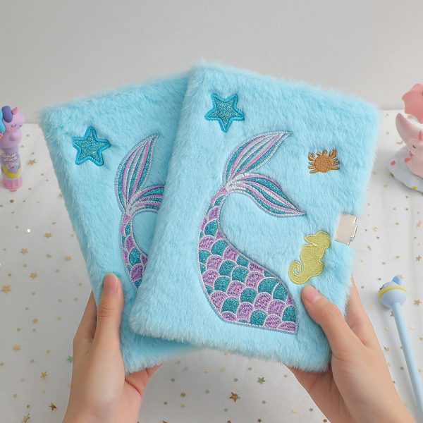 Wholesale A5 Girls Plush Mermaid Tail Notebook with Lock Supply