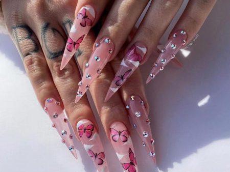 Whoelsale Long Pointed Nail, Broken Diamond, Butterfly, Plastic Wearing Nail Art Online