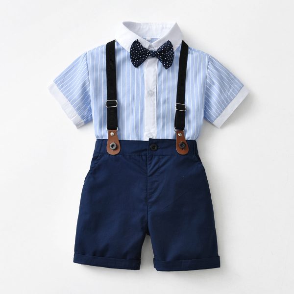 Wholesale Children s Cotton Short Sleeved Shirt and Suspender Four Piece Set Online Sale