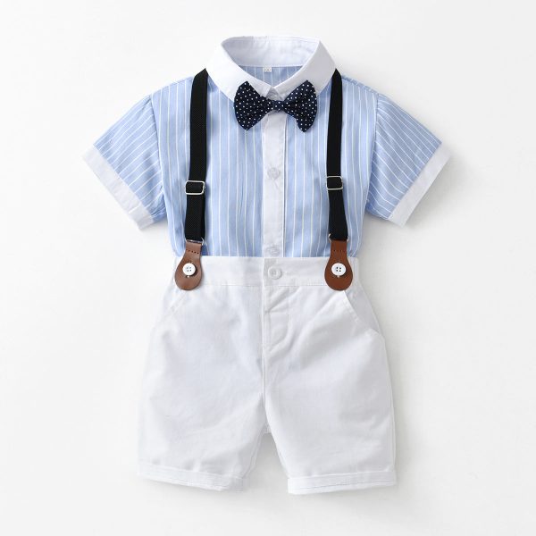 Wholesale Children s Cotton Short Sleeved Shirt and Suspender Four Piece Set Online Sale