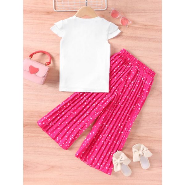 Wholesale Cartoon Avatar Short Sleeved and Wide Leg Pants Casual Polyester Two-piece Set Online Hot Sale