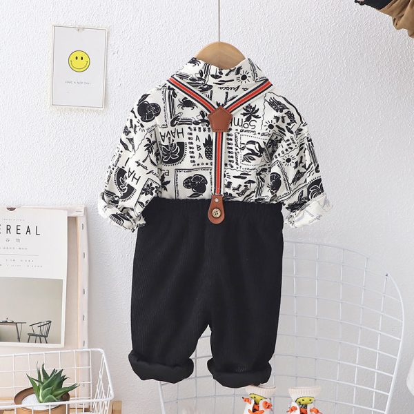 Wholesale Children s Cotton Casual Long Sleeved Shirt and Suspender Two-piece Set Supply