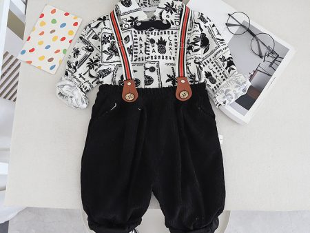 Wholesale Children s Cotton Casual Long Sleeved Shirt and Suspender Two-piece Set Supply