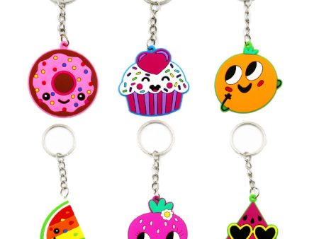 Wholesale 20PCS Cute Cartoon Fruit Strawberry Watermelon Cake PVC Keychain For Sale