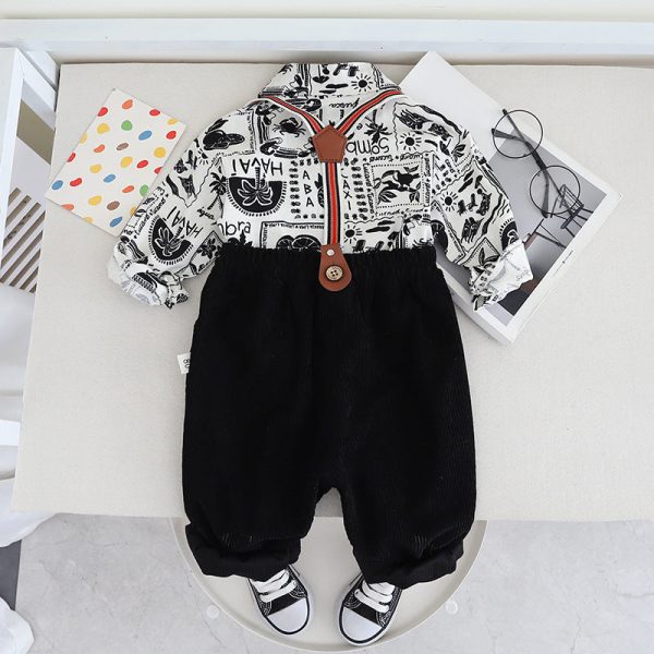 Wholesale Children s Cotton Casual Long Sleeved Shirt and Suspender Two-piece Set Supply