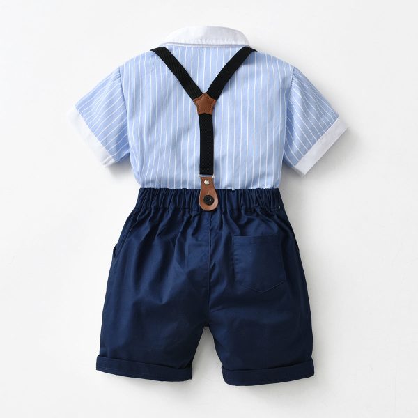 Wholesale Children s Cotton Short Sleeved Shirt and Suspender Four Piece Set Online Sale