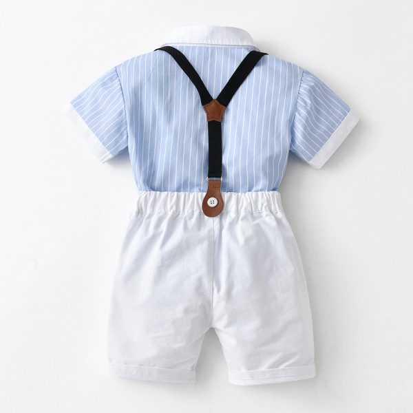 Wholesale Children s Cotton Short Sleeved Shirt and Suspender Four Piece Set Online Sale